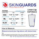 Black Protective Calf Leg Sleeves Size Chart