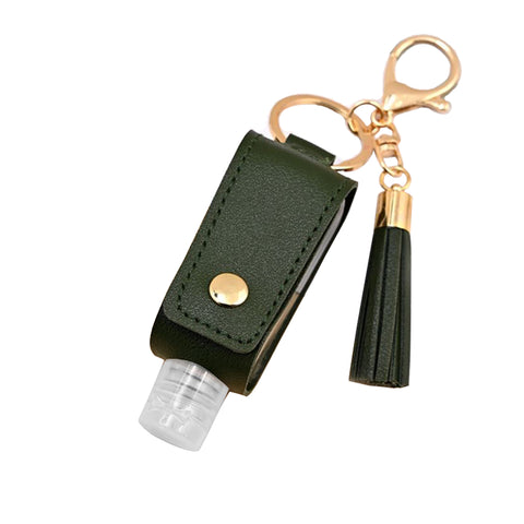 Travel Size Faux Leather Keychain with Sanitizer Bottle Holder
